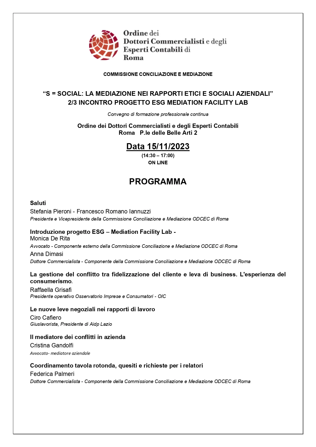 Locandina SSOCIALE convegno 15 novembre 2023 ODCEC Roma